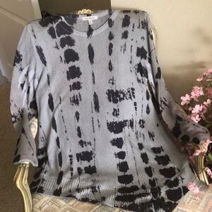 Jess & Jane Gray and Black Crew Neck Tunic with Artistic Tie-Dye.